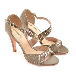 Luciano Barachini Raso Taupe Strap Stoned Pumps 40 New